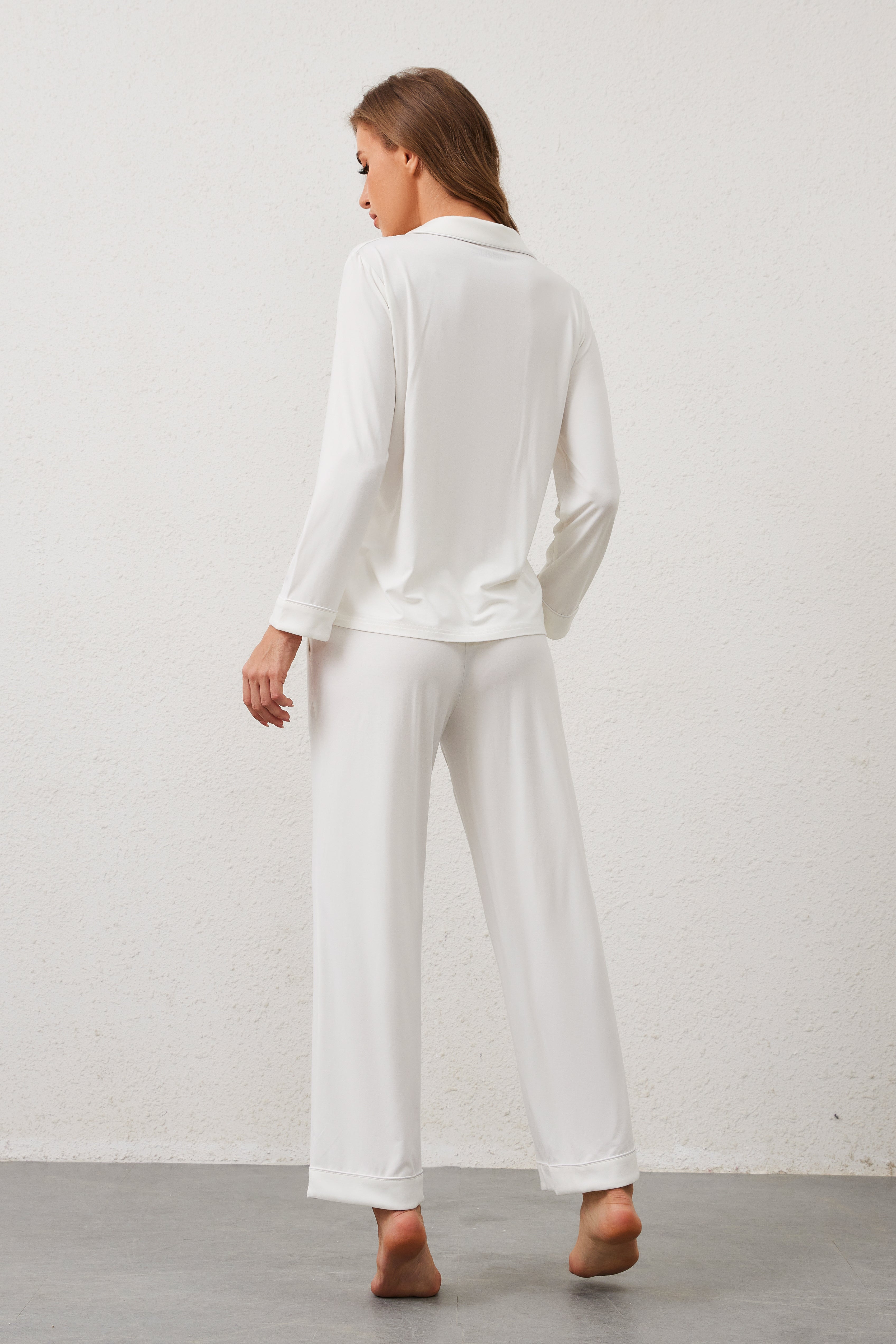 White Long Sleeve Bamboo Pajama Set