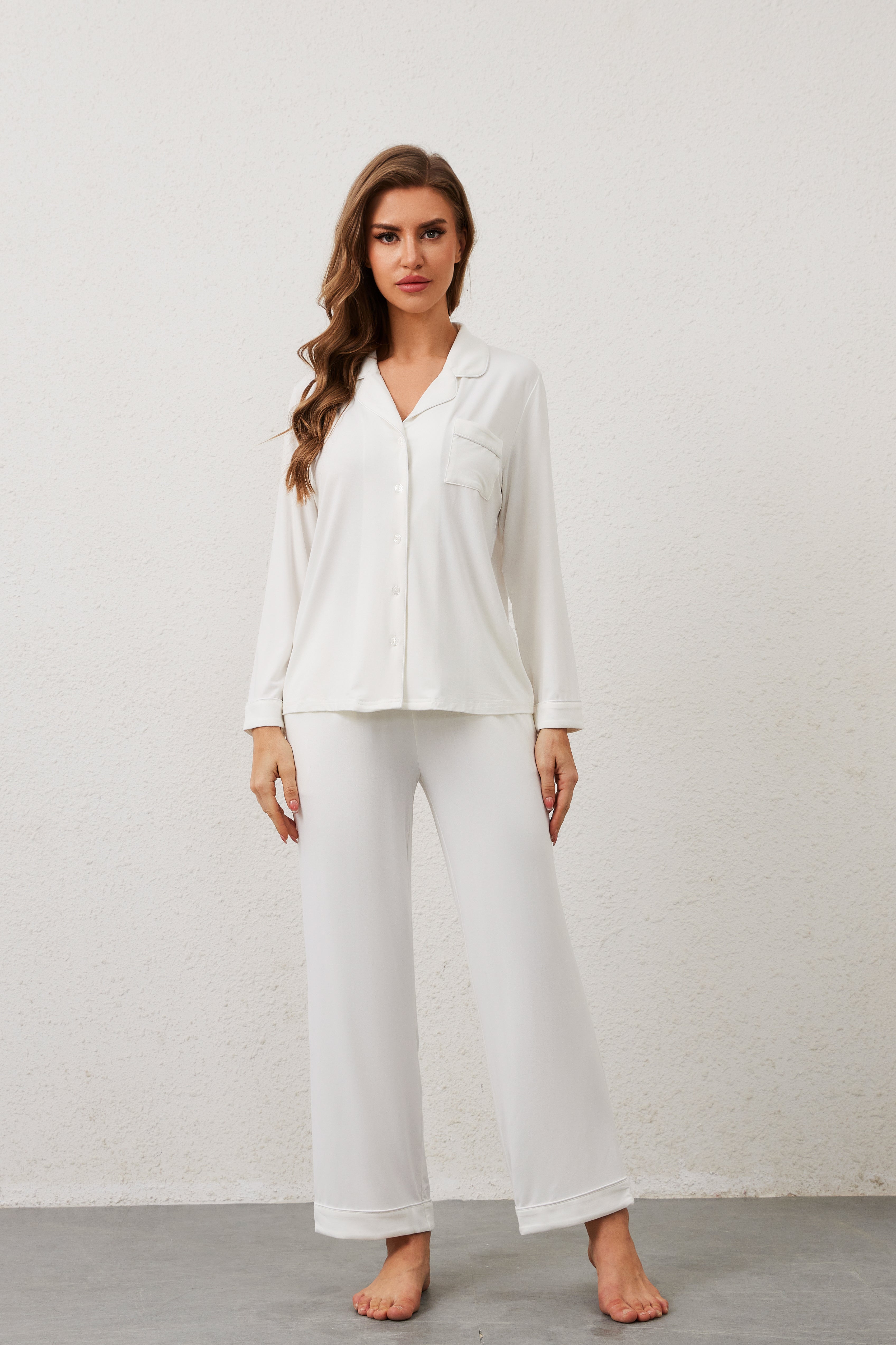 White Long Sleeve Bamboo Pajama Set