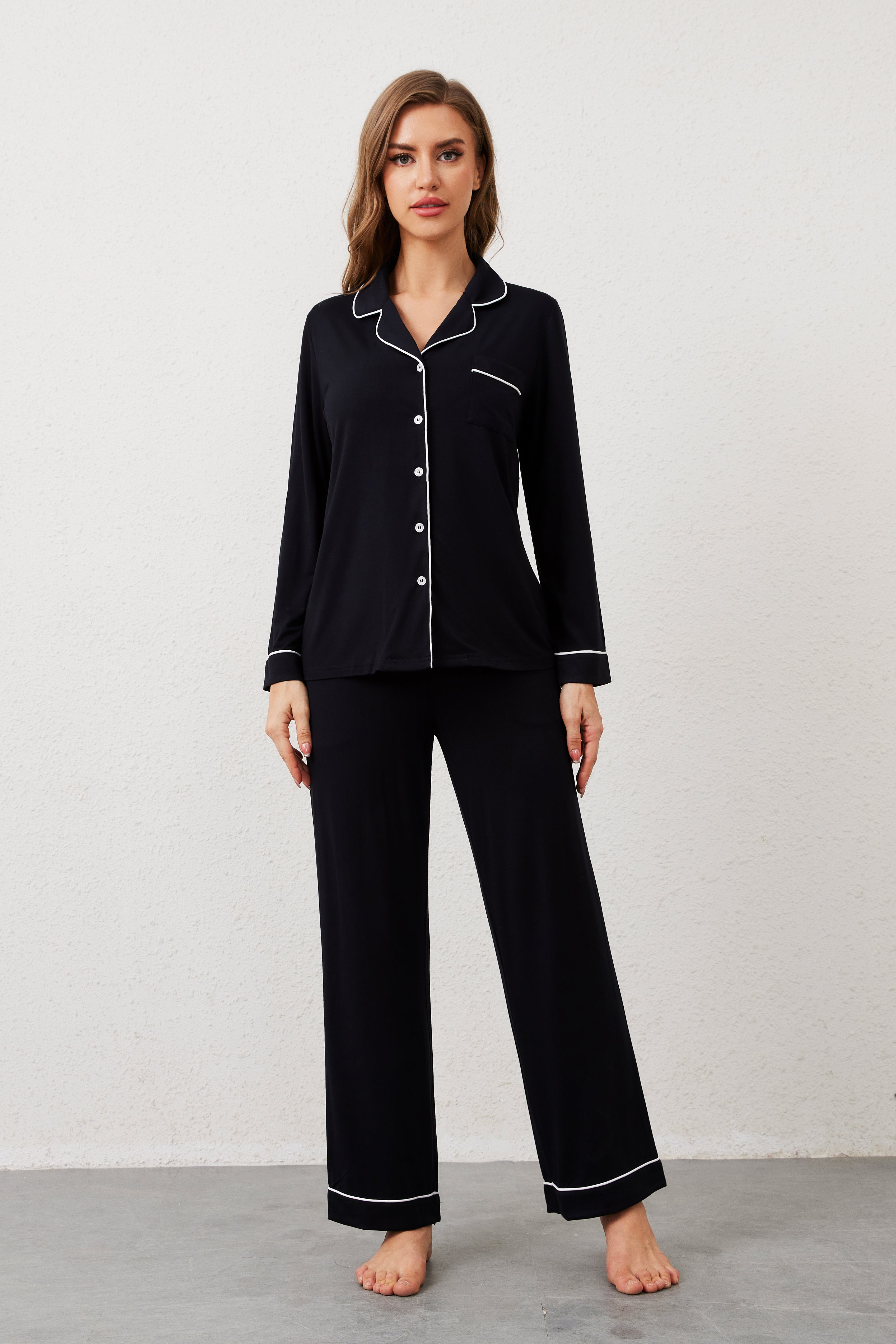 Black Long Sleeve Bamboo Pajama Set