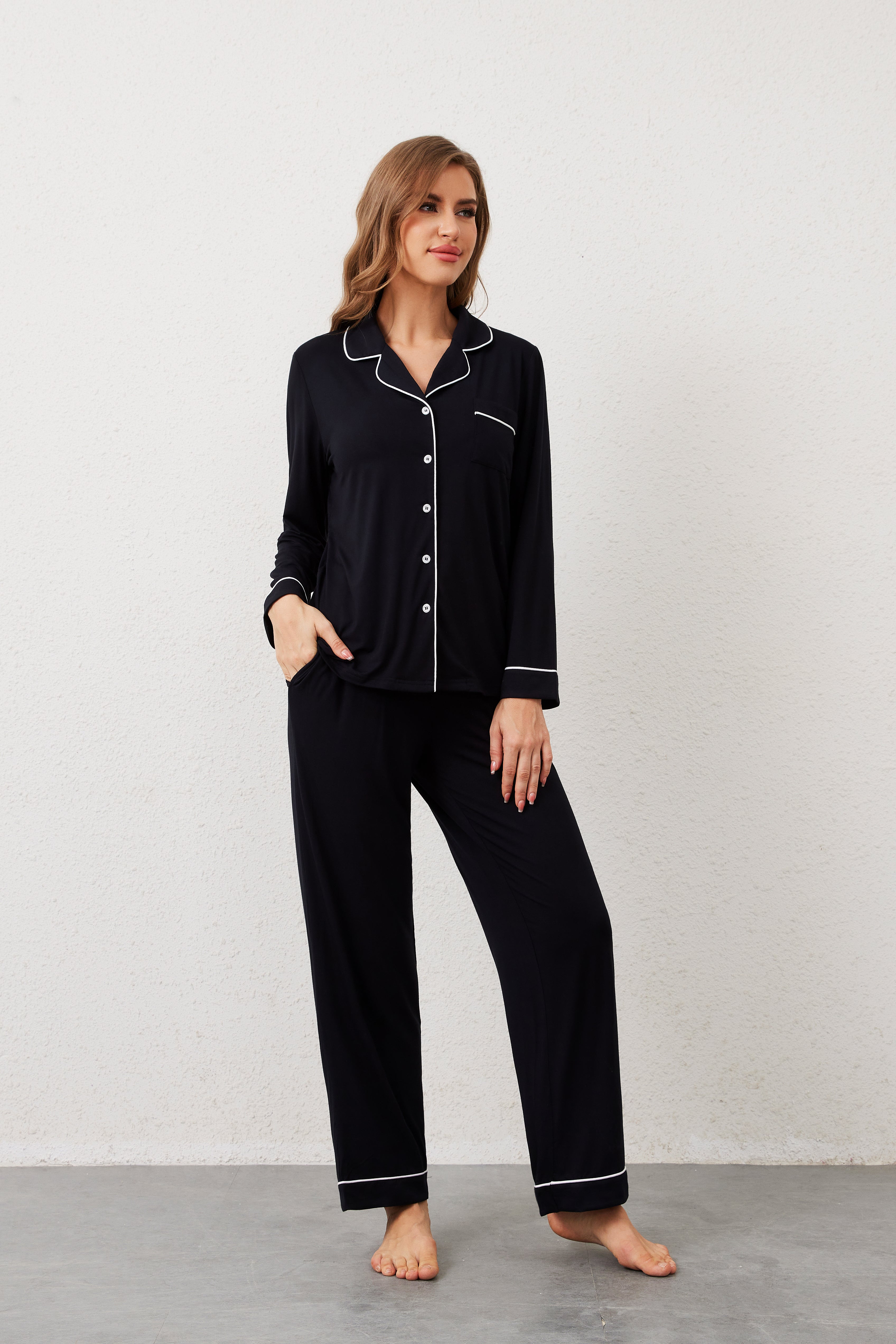 Black Long Sleeve Bamboo Pajama Set